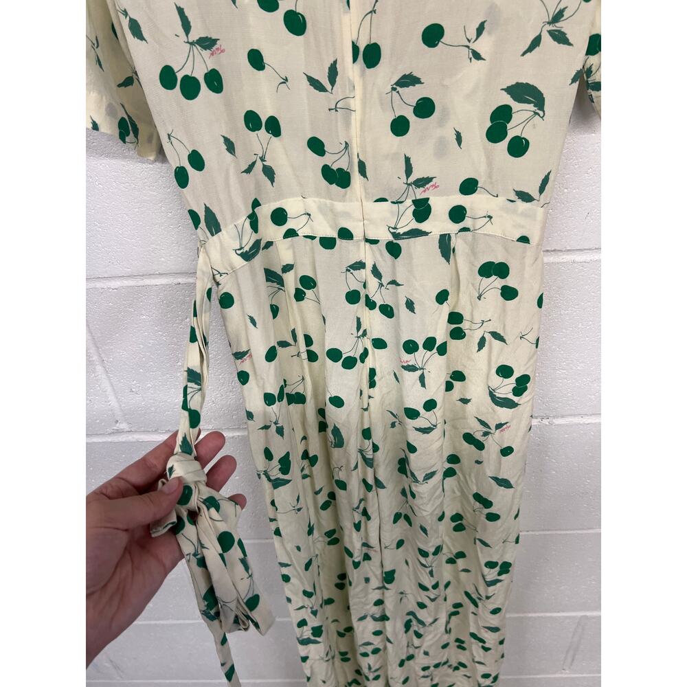 Tara Jarmon FR 36 US 4 Cream Green Cali Cherry Print Wide Leg Jumpsuit 1 PC - Picture 7 of 7